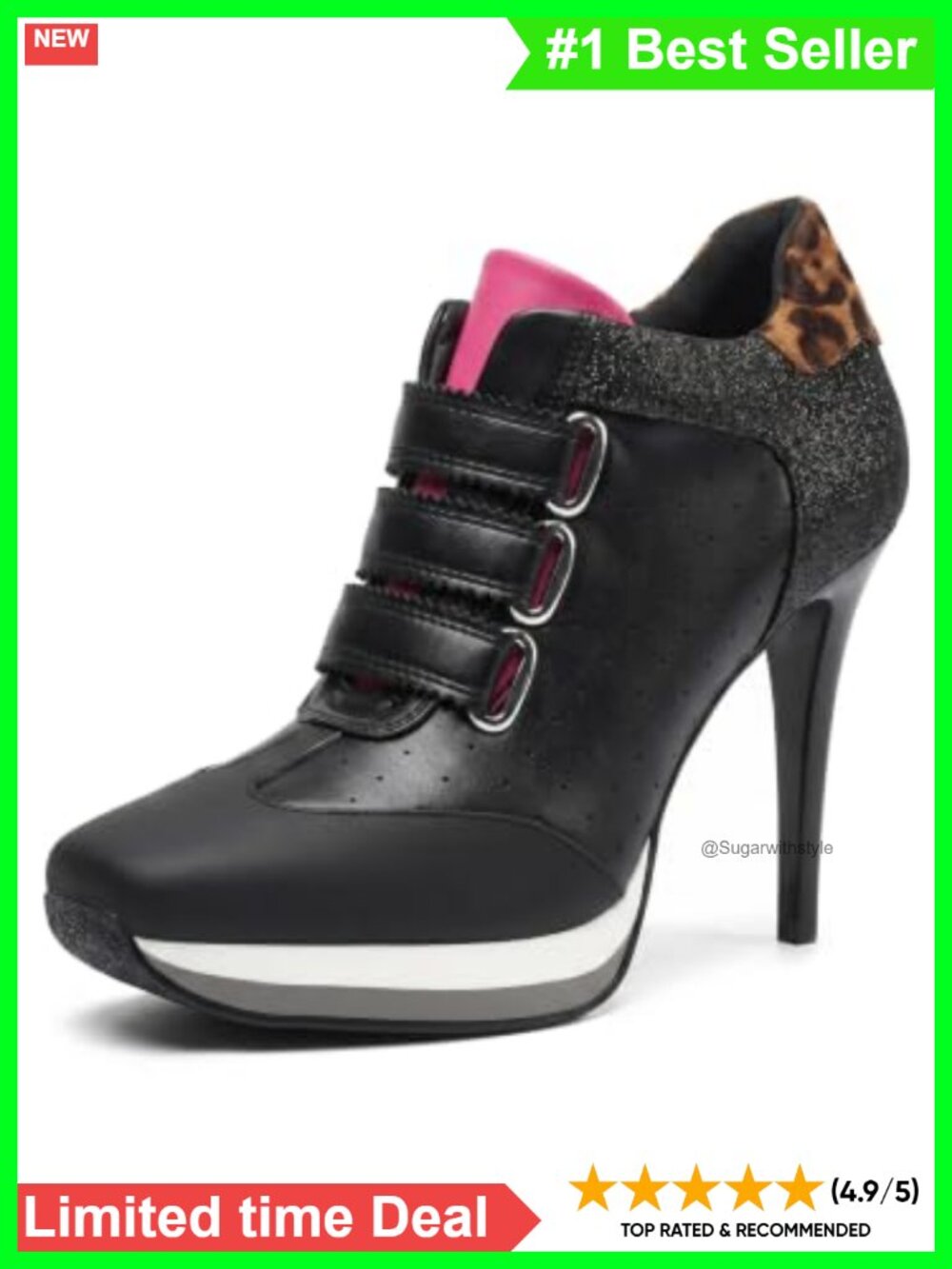 Sneaker Heels Square Toe Stiletto High Heel Ankle Sneakers